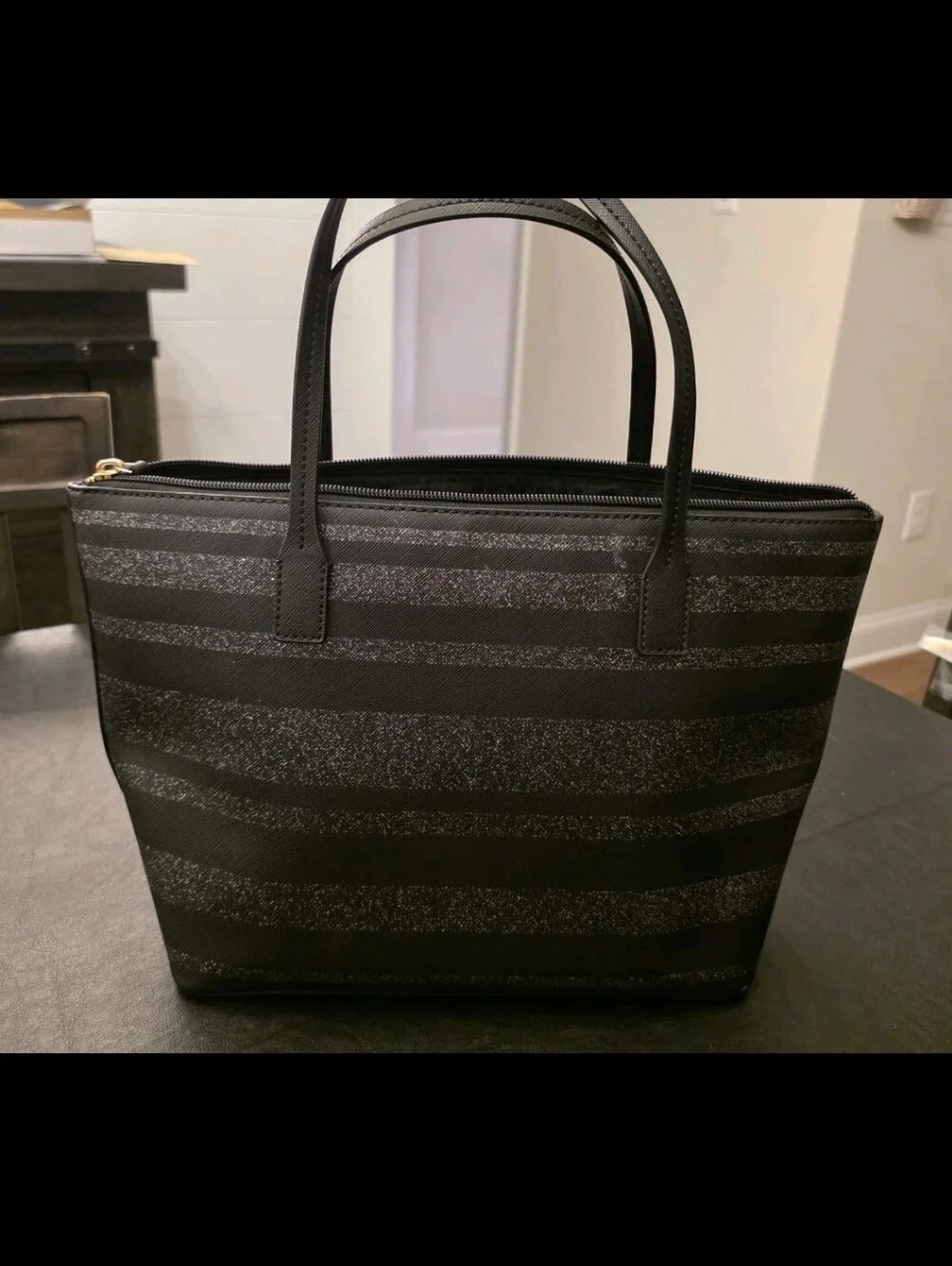 KATE SPADE Hani Haven Lane Tote NEW Black Striped Women Glitter Purse Handbag